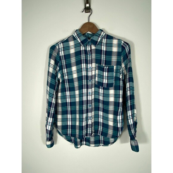 Como Vintage Tops - Como Vintage Plaid Button-Up Shirt Women’s Small Teal Blue Flannel